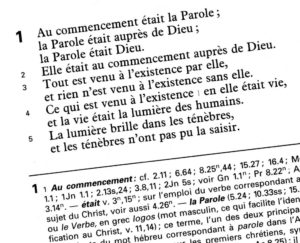 scan du début de l'Evangile selon Jean dans la Nouvelle Bible Second